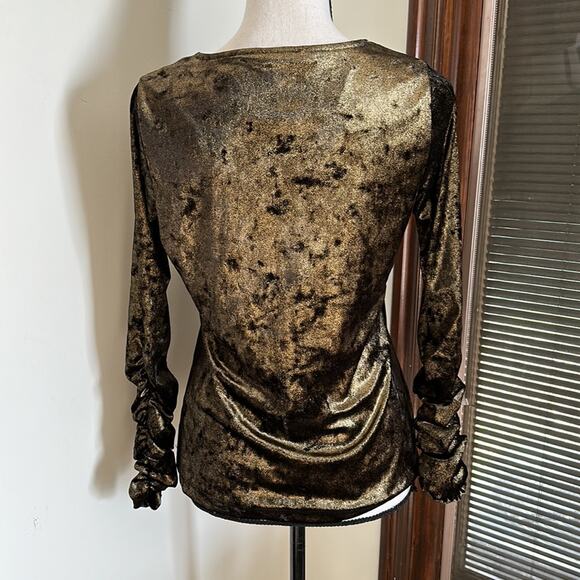 Vince Camuto | Ruched Sleeve Black and Gold Metallic Top Size S - Picture 6 of 10